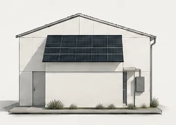 Diagrama do imóvel A: casa térrea isolada, telhado livre, painéis solares em uma água do telhado.